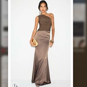 One-Shoulder Brown Evening Gown